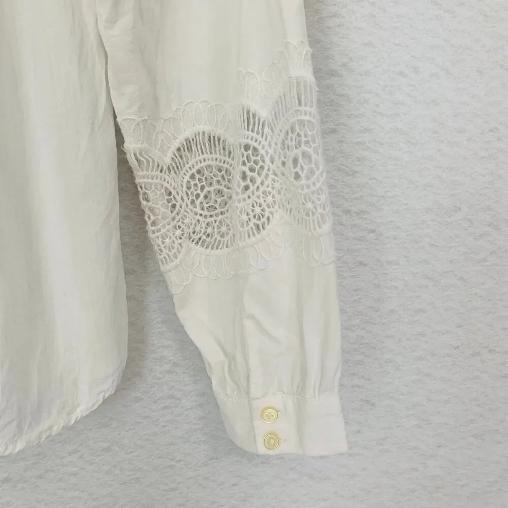 Loft Blouse Women XS White Lace Embroidery Vintage Look Cutout Classic Academia
